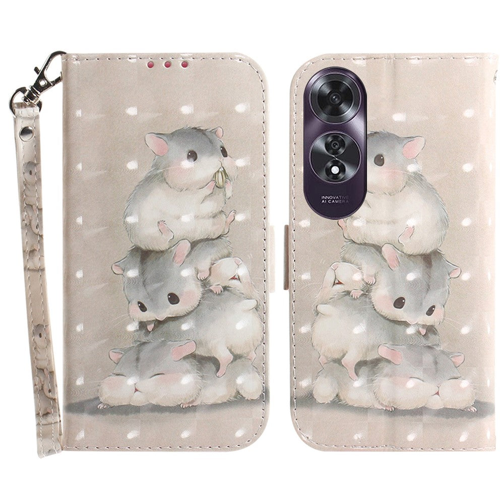 For Oppo A60 4G Case Pattern Printing Leather Wallet Phone Shell with Strap
