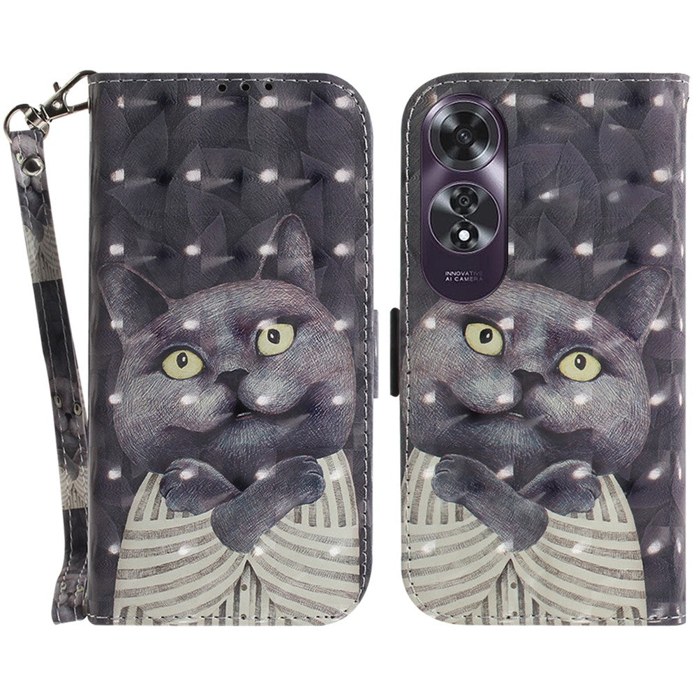 For Oppo A60 4G Case Pattern Printing Leather Wallet Phone Shell with Strap