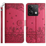 For Xiaomi Redmi Note 13 5G Case with Wrist Strap Leather Phone Cover Wall Cats Pattern