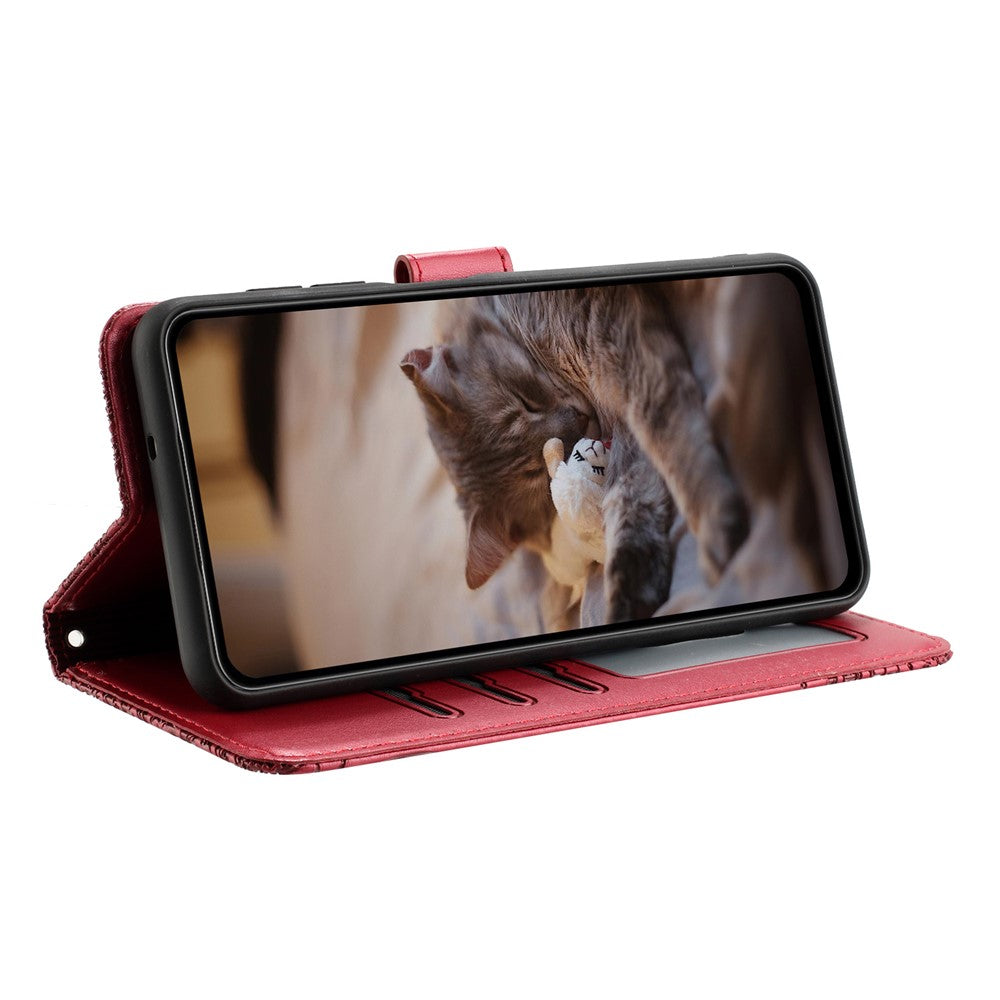 For Xiaomi Redmi Note 13 5G Case with Wrist Strap Leather Phone Cover Wall Cats Pattern