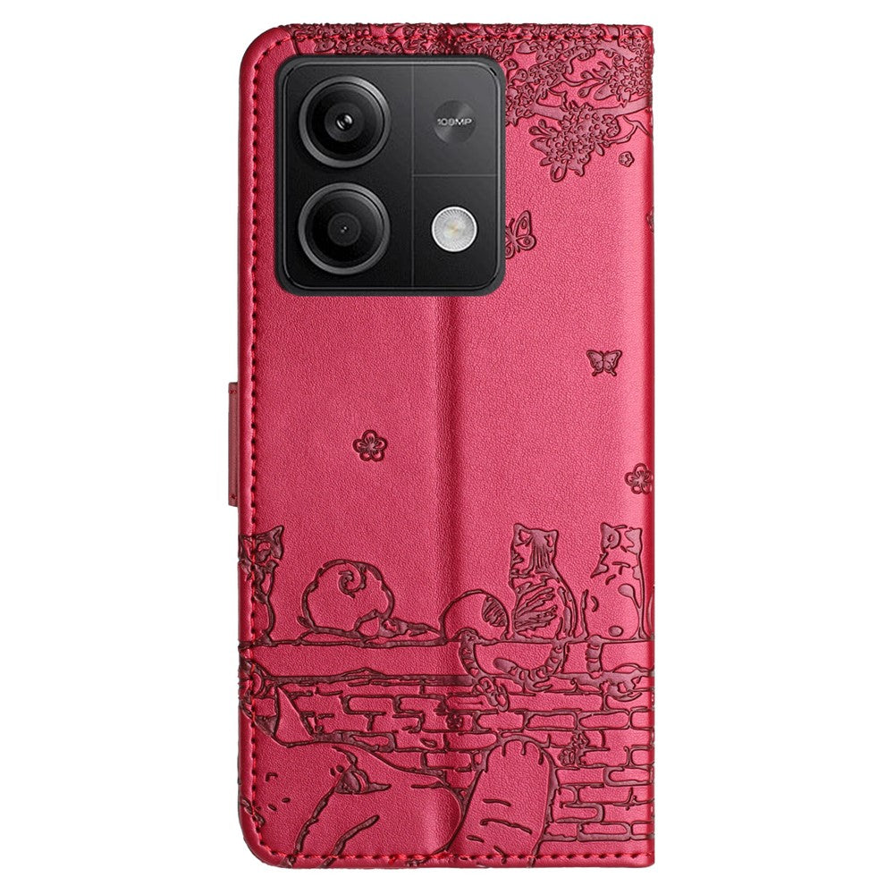 For Xiaomi Redmi Note 13 5G Case with Wrist Strap Leather Phone Cover Wall Cats Pattern