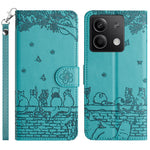 For Xiaomi Redmi Note 13 5G Case with Wrist Strap Leather Phone Cover Wall Cats Pattern