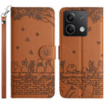 For Xiaomi Redmi Note 13 5G Case with Wrist Strap Leather Phone Cover Wall Cats Pattern