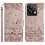 For Xiaomi Redmi Note 13 5G Case with Wrist Strap Leather Phone Cover Wall Cats Pattern