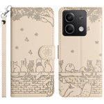 For Xiaomi Redmi Note 13 5G Case with Wrist Strap Leather Phone Cover Wall Cats Pattern