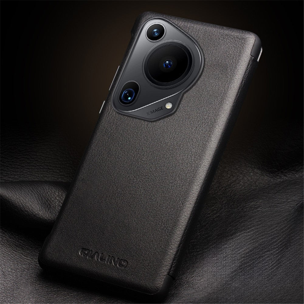 QIALINO För Huawei Pura 70 Ultra Skal View Window Flip Äkta Koläder Slim mobilskal