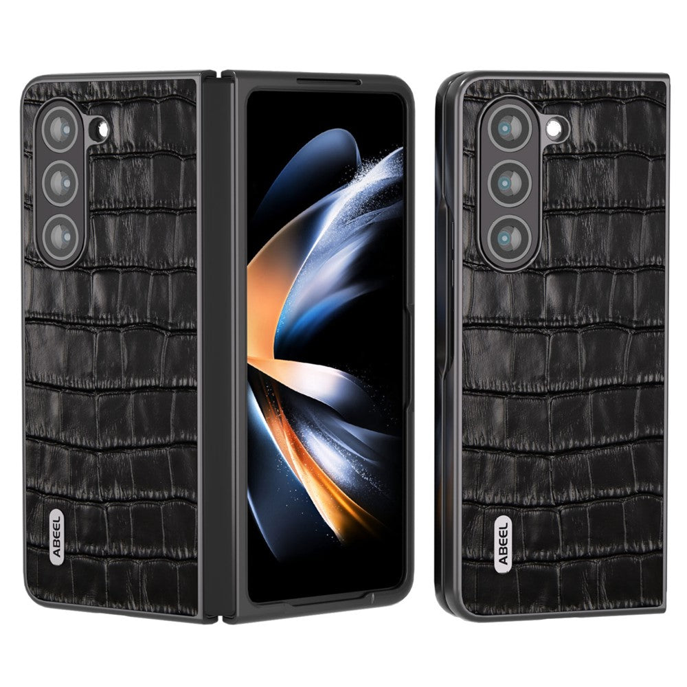 ABEEL Til Samsung Galaxy Z Fold6 5G Etui Krokodillemønstret Ægte Koskind+PC Telefoncover