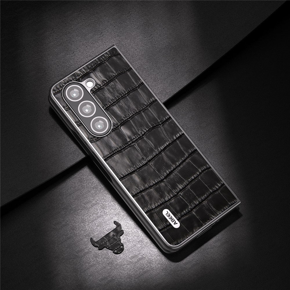 ABEEL Til Samsung Galaxy Z Fold6 5G Etui Krokodillemønstret Ægte Koskind+PC Telefoncover