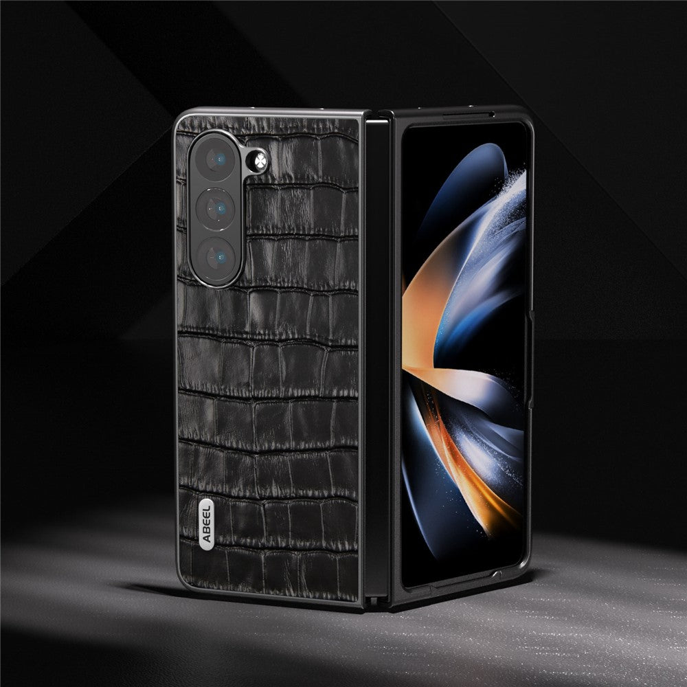 ABEEL Til Samsung Galaxy Z Fold6 5G Etui Krokodillemønstret Ægte Koskind+PC Telefoncover