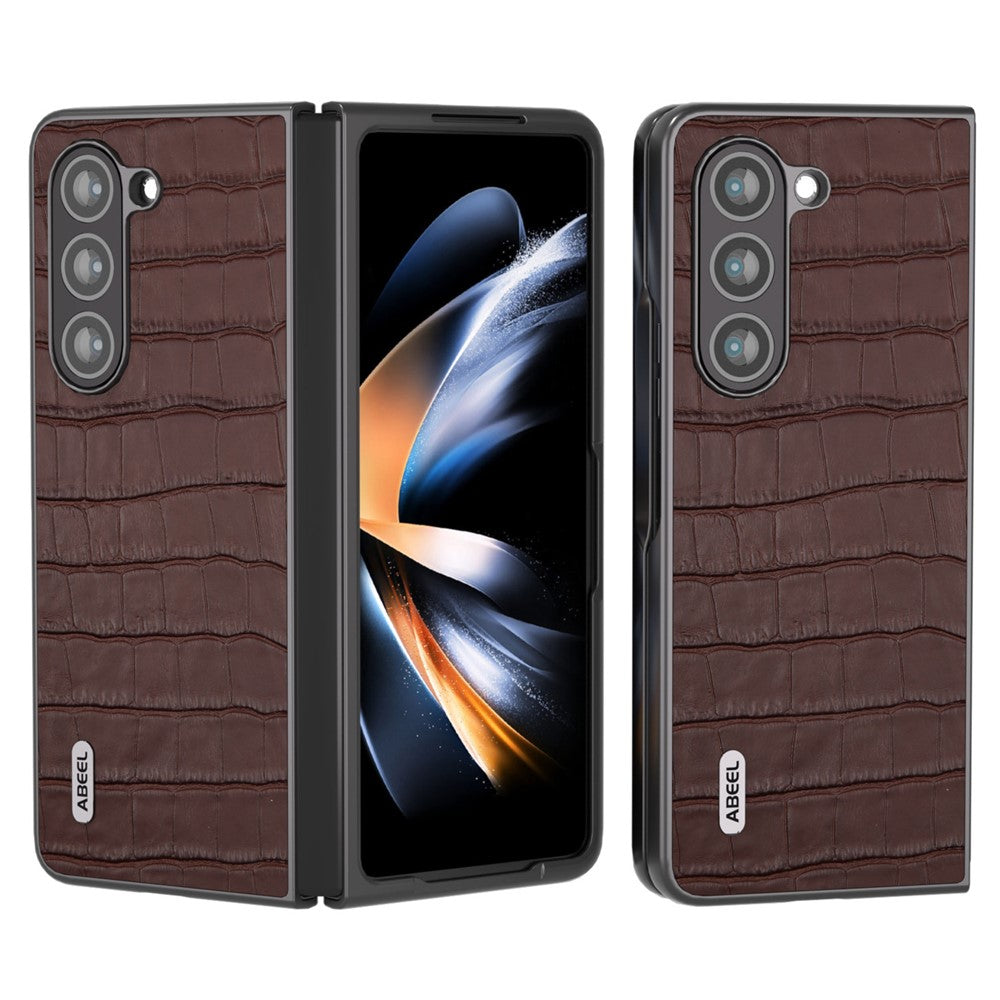 ABEEL Til Samsung Galaxy Z Fold6 5G Etui Krokodillemønstret Ægte Koskind+PC Telefoncover