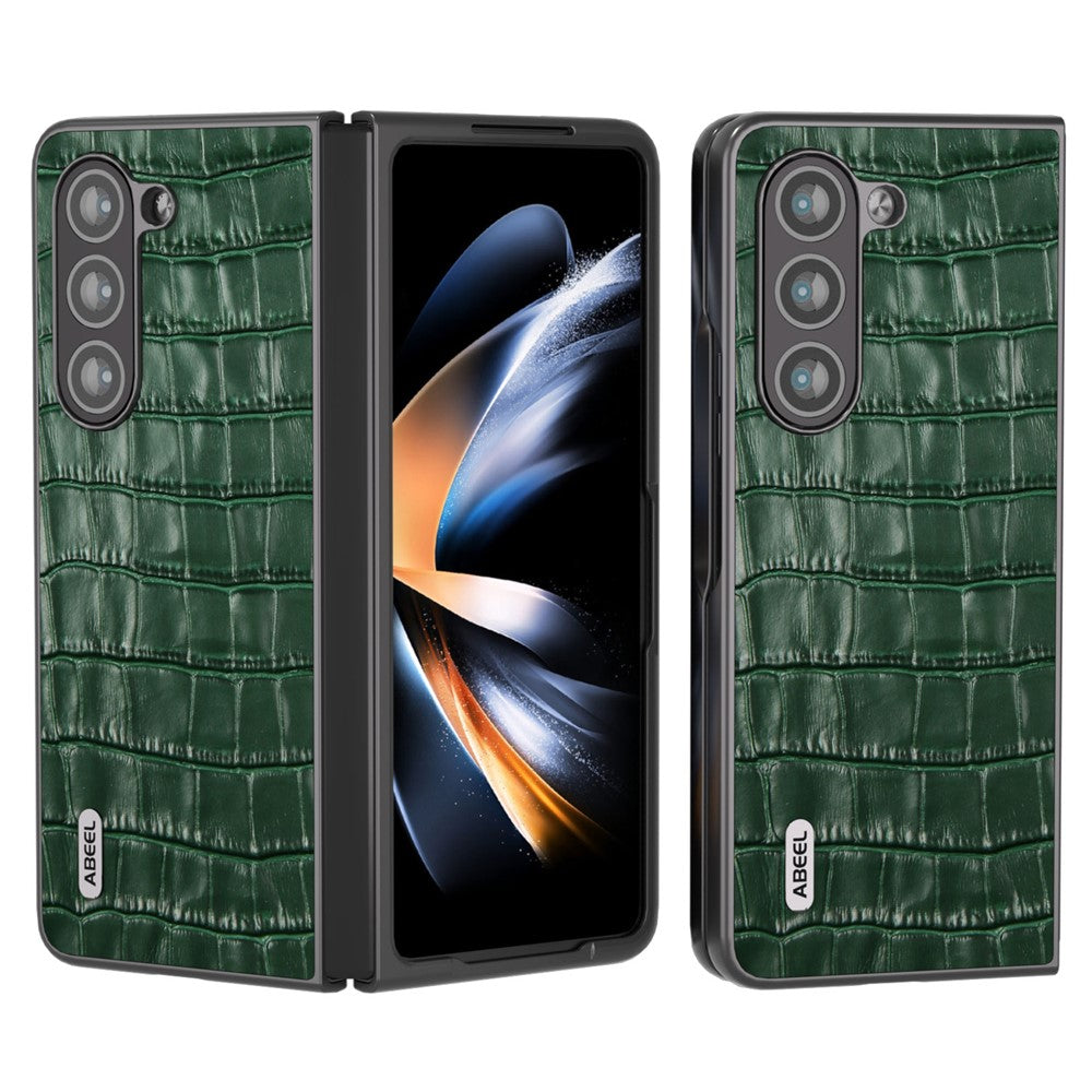 ABEEL Til Samsung Galaxy Z Fold6 5G Etui Krokodillemønstret Ægte Koskind+PC Telefoncover