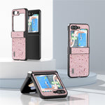 ABEEL For Samsung Galaxy Z Flip7 FE 5G / Z Flip6 5G Case PU Leather+PC Glitter Phone Cover with Hinge Design
