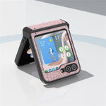 ABEEL For Samsung Galaxy Z Flip7 FE 5G / Z Flip6 5G Case PU Leather+PC Glitter Phone Cover with Hinge Design