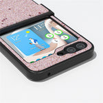 ABEEL For Samsung Galaxy Z Flip7 FE 5G / Z Flip6 5G Case PU Leather+PC Glitter Phone Cover with Hinge Design