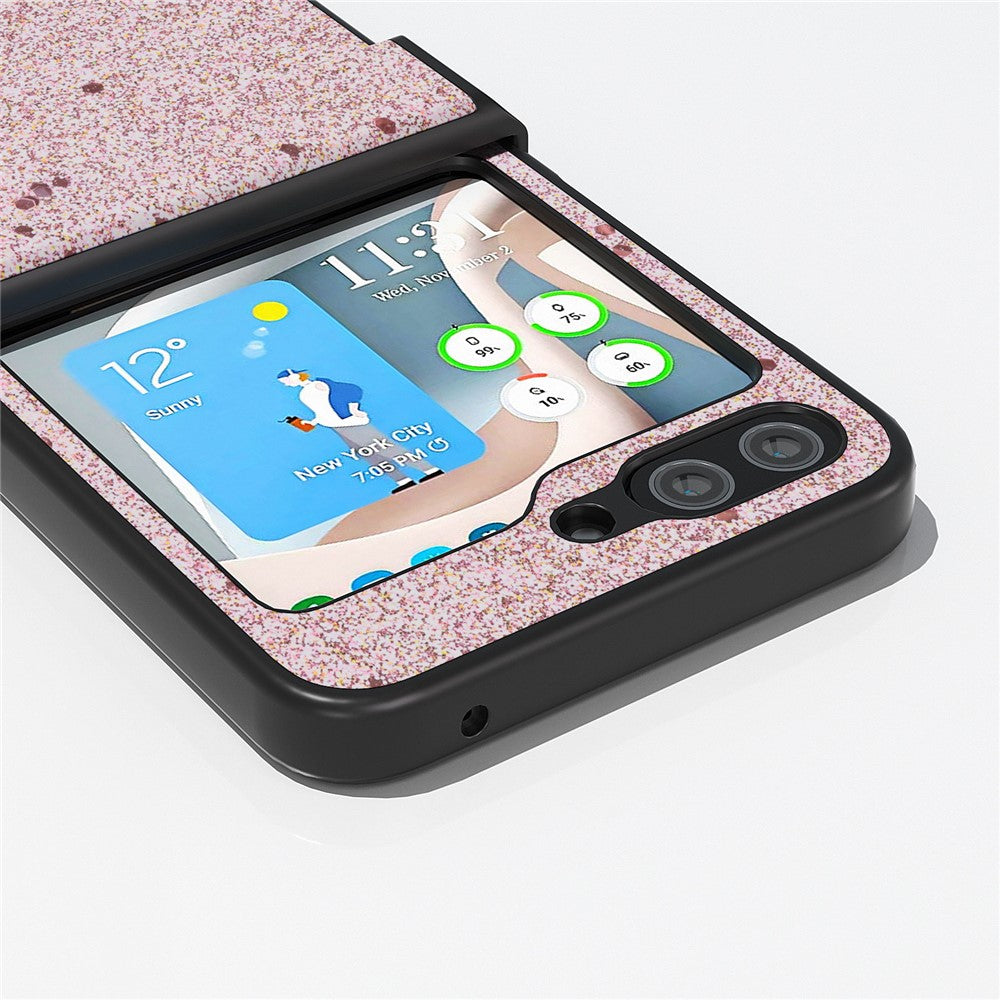 ABEEL For Samsung Galaxy Z Flip7 FE 5G / Z Flip6 5G Case PU Leather+PC Glitter Phone Cover with Hinge Design