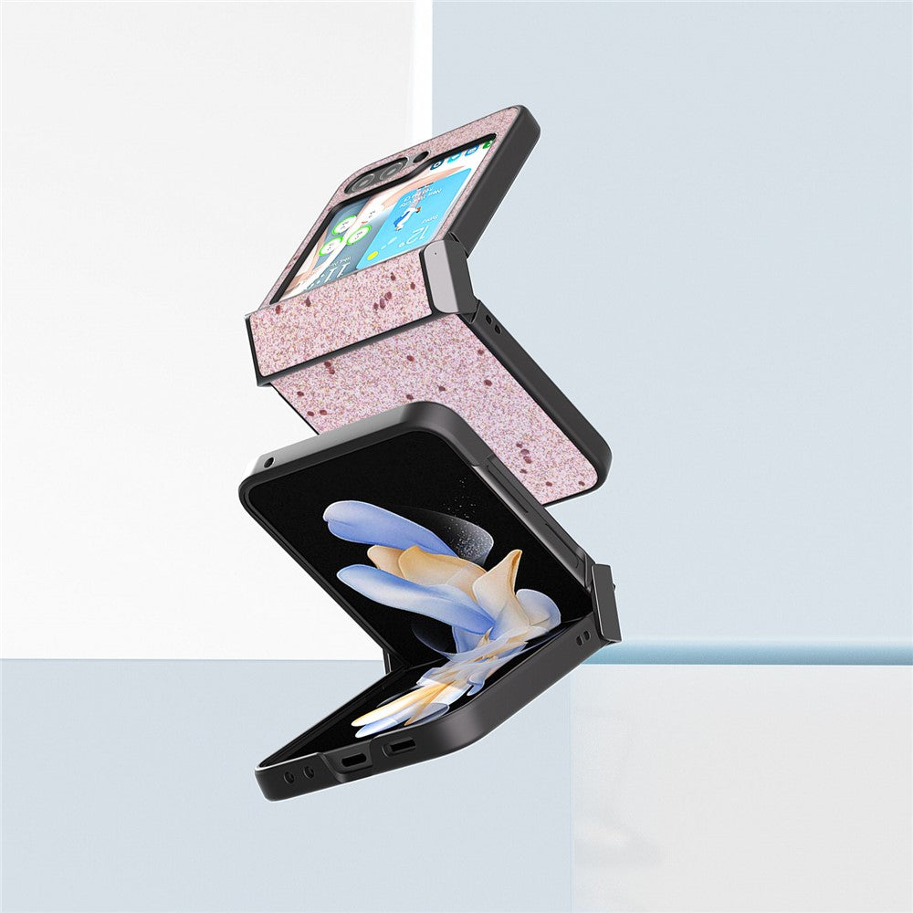 ABEEL For Samsung Galaxy Z Flip7 FE 5G / Z Flip6 5G Case PU Leather+PC Glitter Phone Cover with Hinge Design