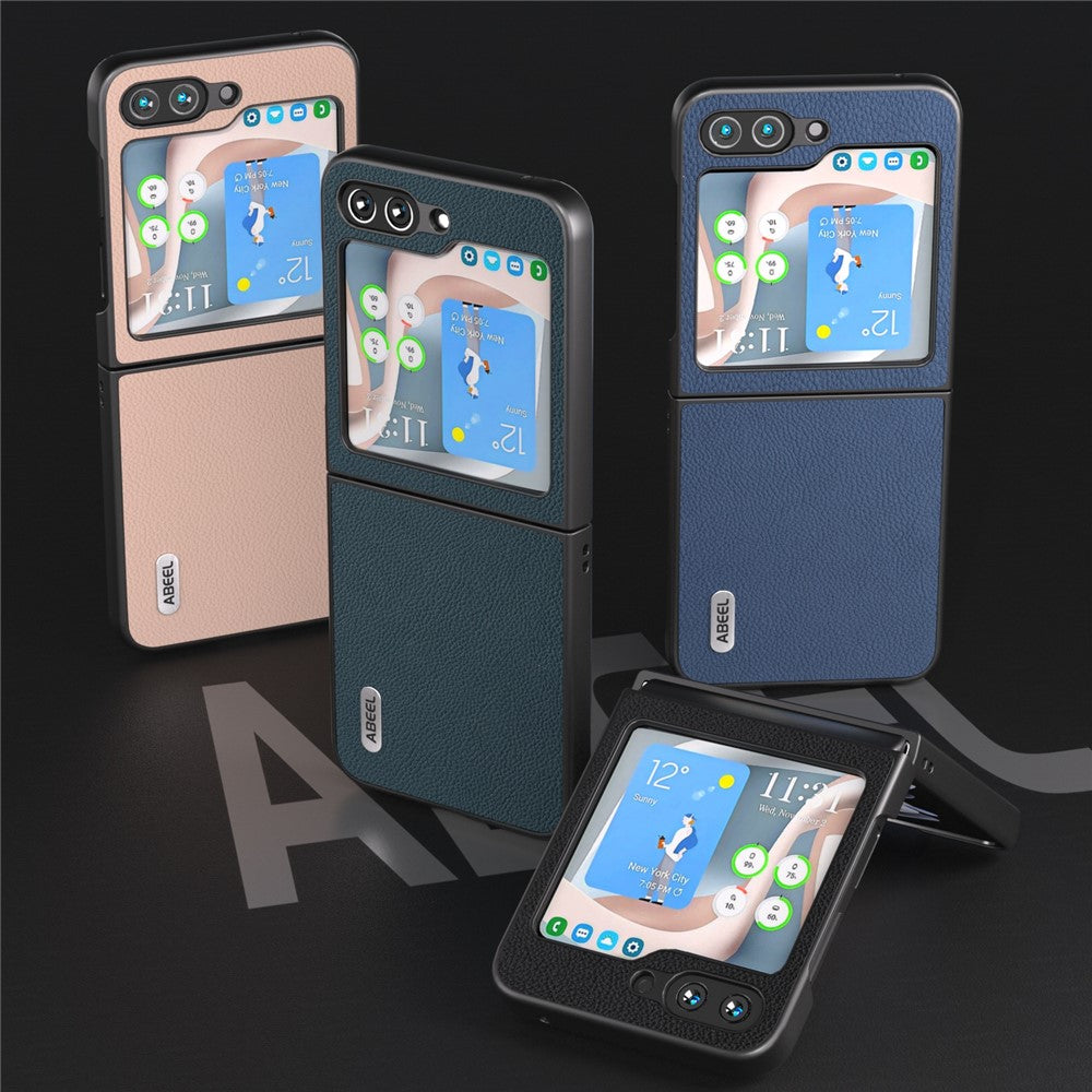 ABEEL For Samsung Galaxy Z Flip7 FE 5G / Z Flip6 5G Case Cowhide Leather Litchi Texture Phone Protective Cover