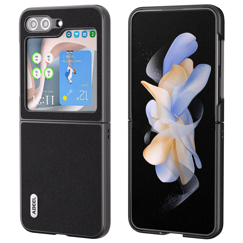 ABEEL For Samsung Galaxy Z Flip7 FE 5G / Z Flip6 5G Case Cowhide Leather Litchi Texture Phone Protective Cover