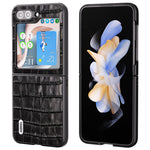 ABEEL til Samsung Galaxy Z Flip7 FE 5G / Z Flip6 5G mobilcover i ægte læder + PC med krokodillestruktur og stødsikker beskyttelse