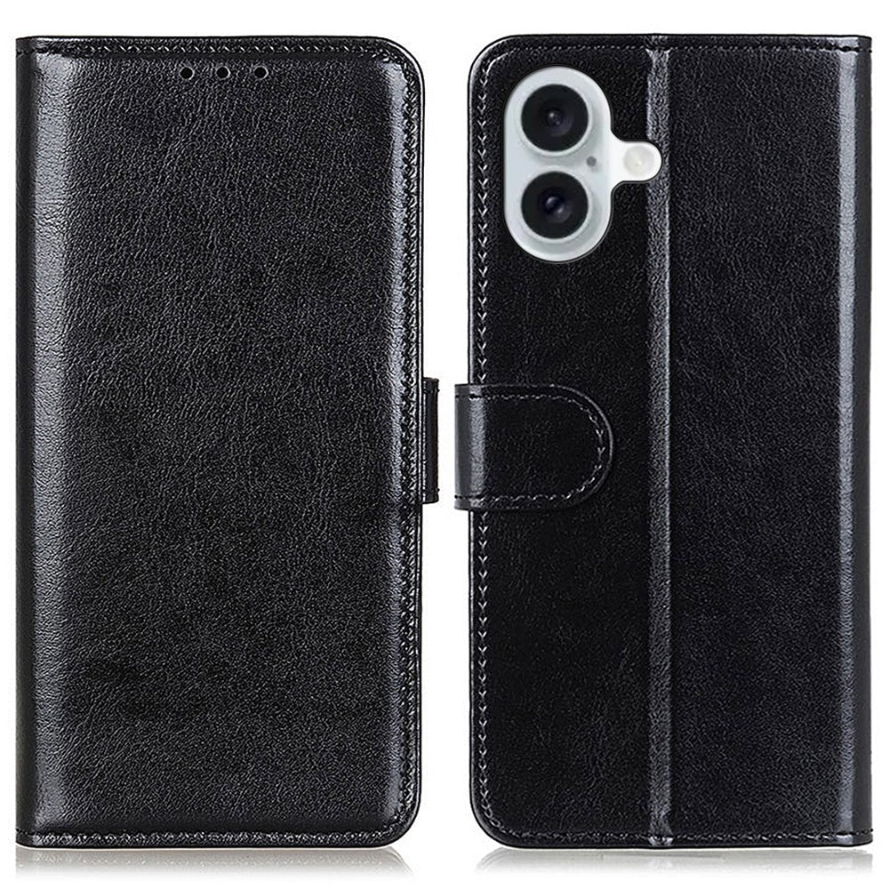 For iPhone 16 Plus Case PU Leather Wallet Phone Cover Crazy Horse Texture