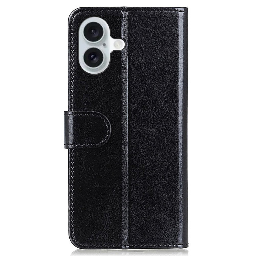 For iPhone 16 Plus Case PU Leather Wallet Phone Cover Crazy Horse Texture