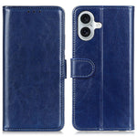For iPhone 16 Plus Case PU Leather Wallet Phone Cover Crazy Horse Texture
