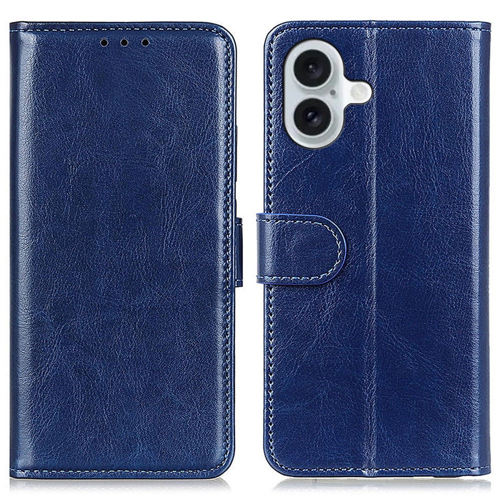 For iPhone 16 Plus Case PU Leather Wallet Phone Cover Crazy Horse Texture