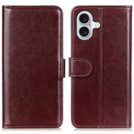 For iPhone 16 Plus Case PU Leather Wallet Phone Cover Crazy Horse Texture