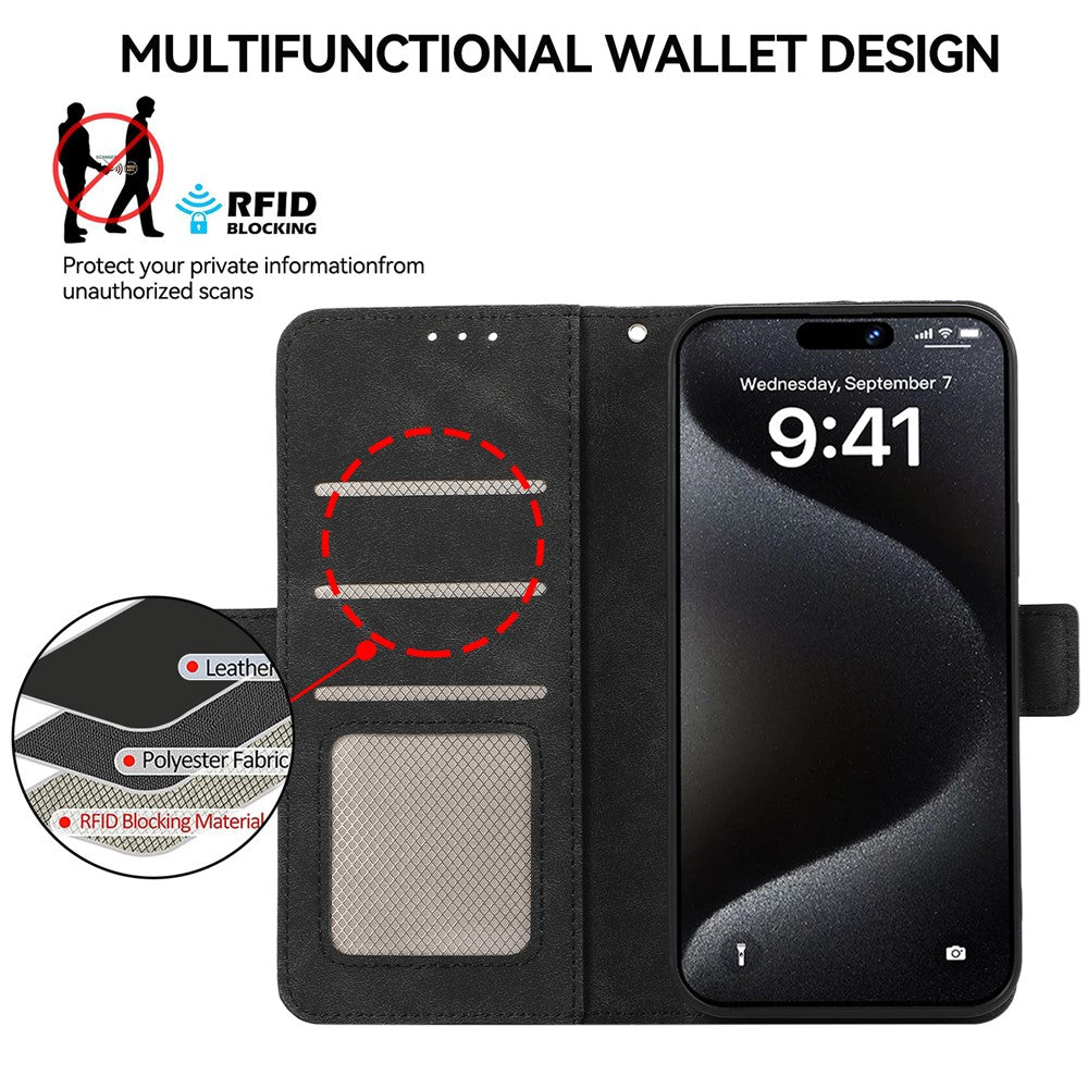 ABEEL For iPhone 16 Leather Case RFID Blocking Card Slots Wallet Phone Cover