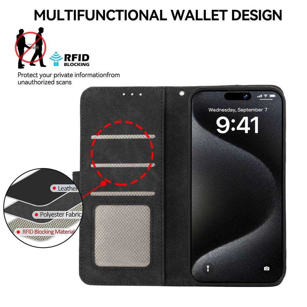 ABEEL For iPhone 16 Case Color Splicing Leather Flip Phone Cover RFID Blocking