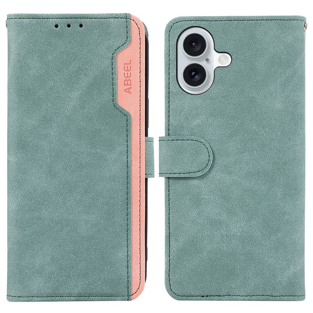 ABEEL For iPhone 16 Case Color Splicing Leather Flip Phone Cover RFID Blocking
