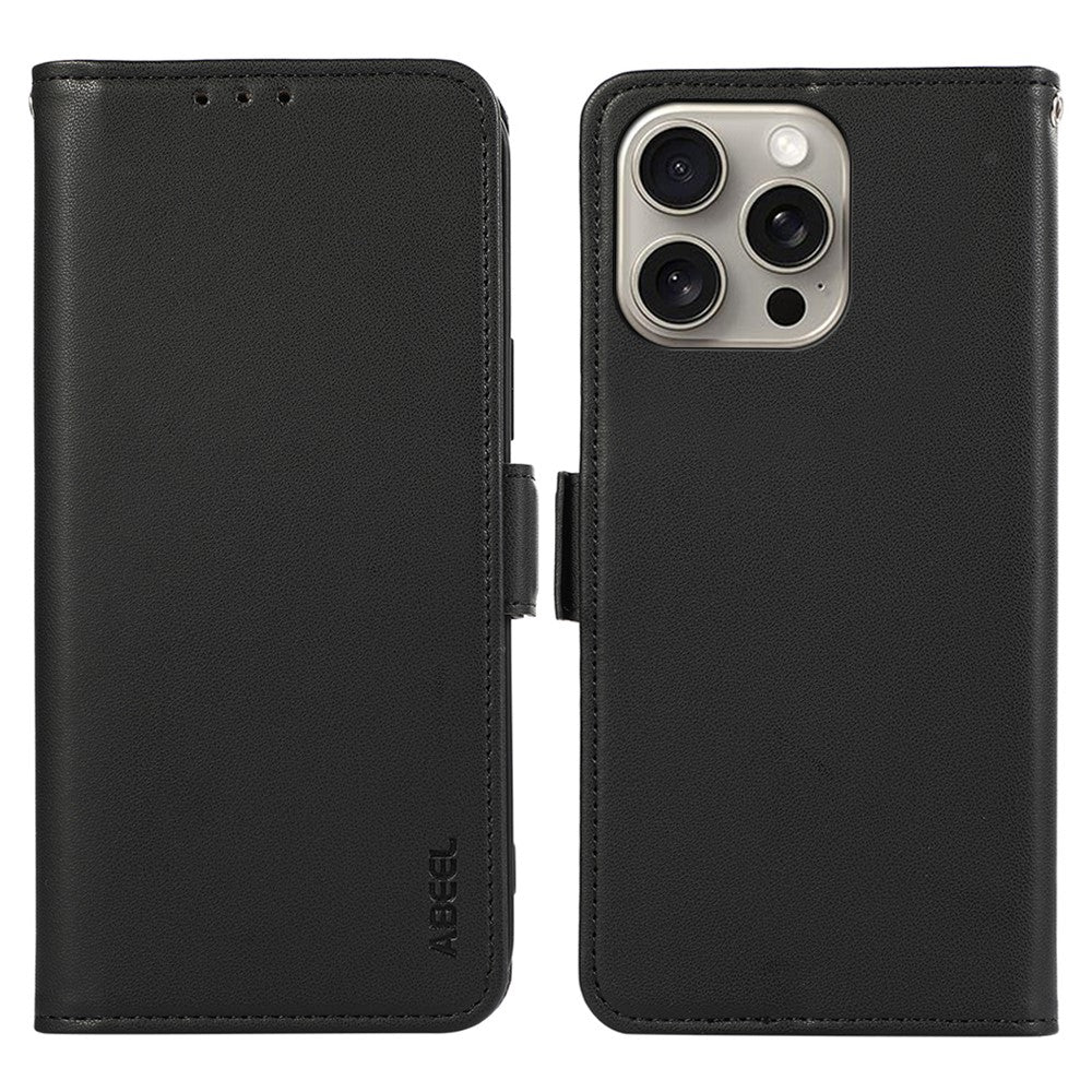 ABEEL For iPhone 16 Pro Max Leather Case RFID Blocking Wallet Stand Phone Cover