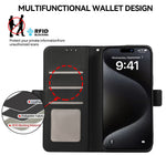 ABEEL For iPhone 16 Pro Max Leather Case RFID Blocking Wallet Stand Phone Cover