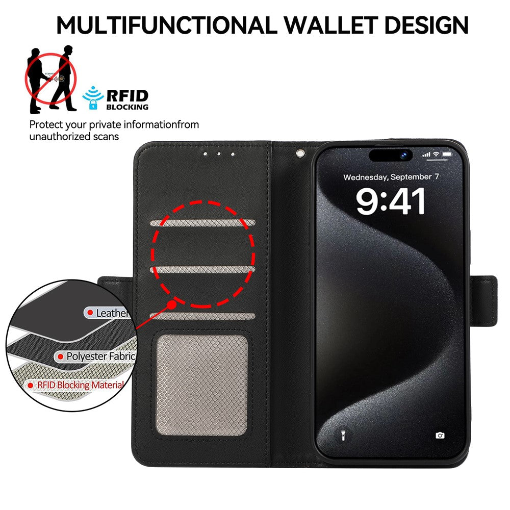 ABEEL For iPhone 16 Pro Max Leather Case RFID Blocking Wallet Stand Phone Cover
