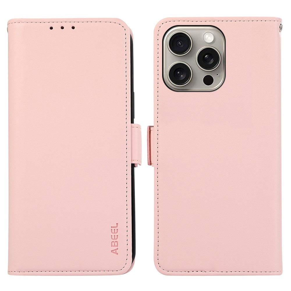 ABEEL For iPhone 16 Pro Max Leather Case RFID Blocking Wallet Stand Phone Cover