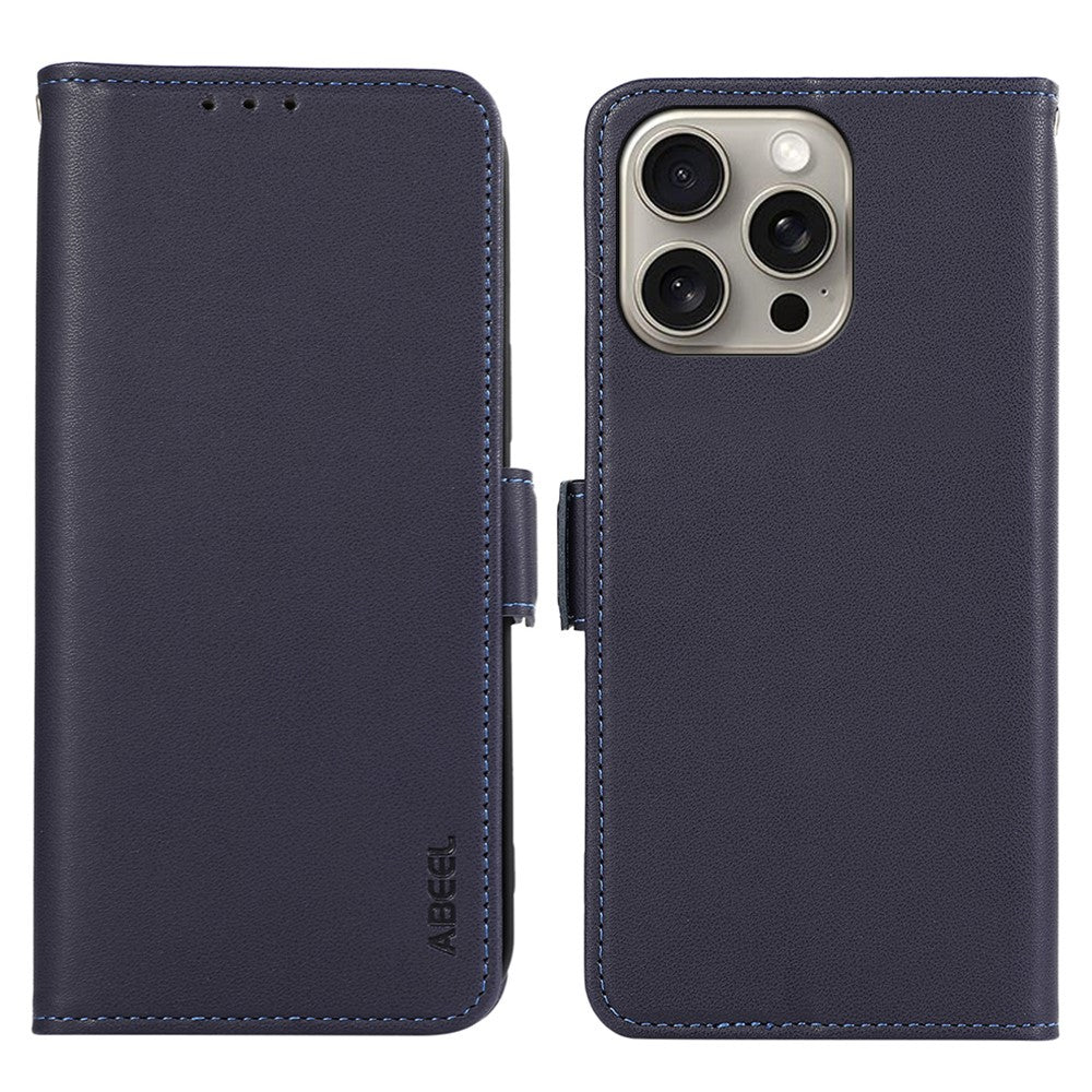 ABEEL For iPhone 16 Pro Max Leather Case RFID Blocking Wallet Stand Phone Cover