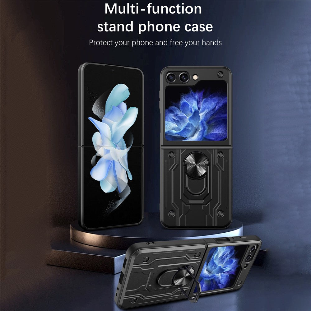 Samsung Galaxy Z Flip7 FE 5G / Z Flip6 5G-cover, PC+TPU, stativ, magnetisk bilholder-mobilcover