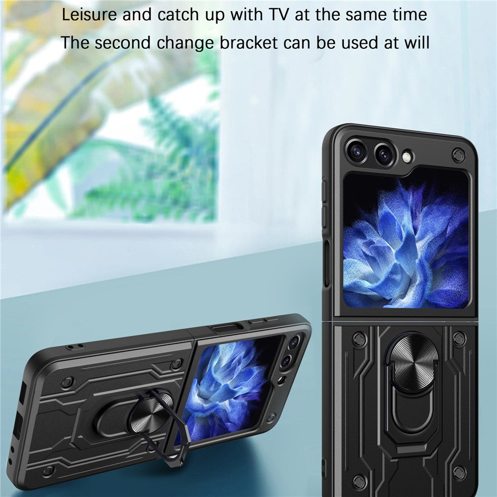 Samsung Galaxy Z Flip7 FE 5G / Z Flip6 5G-cover, PC+TPU, stativ, magnetisk bilholder-mobilcover