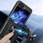 Samsung Galaxy Z Flip7 FE 5G / Z Flip6 5G-cover, PC+TPU, stativ, magnetisk bilholder-mobilcover
