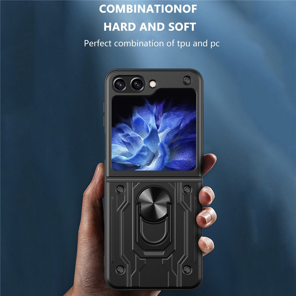 Samsung Galaxy Z Flip7 FE 5G / Z Flip6 5G-cover, PC+TPU, stativ, magnetisk bilholder-mobilcover