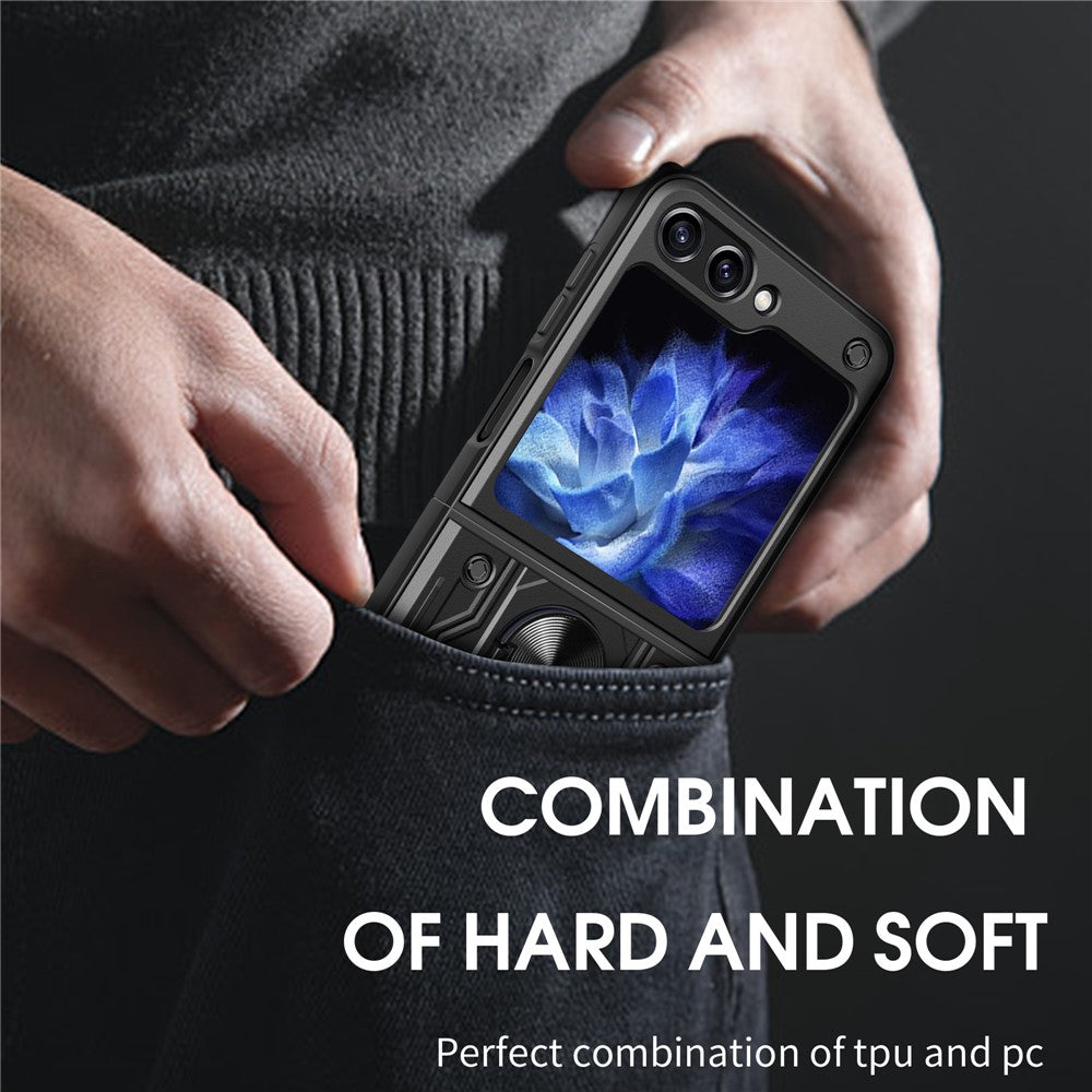 Samsung Galaxy Z Flip7 FE 5G / Z Flip6 5G-cover, PC+TPU, stativ, magnetisk bilholder-mobilcover