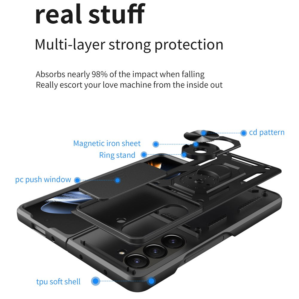 Til Samsung Galaxy Z Fold6 5G Cover PC+TPU Telefon Beskyttelsescover med Linsebeskytter Støtteben Telefoncover