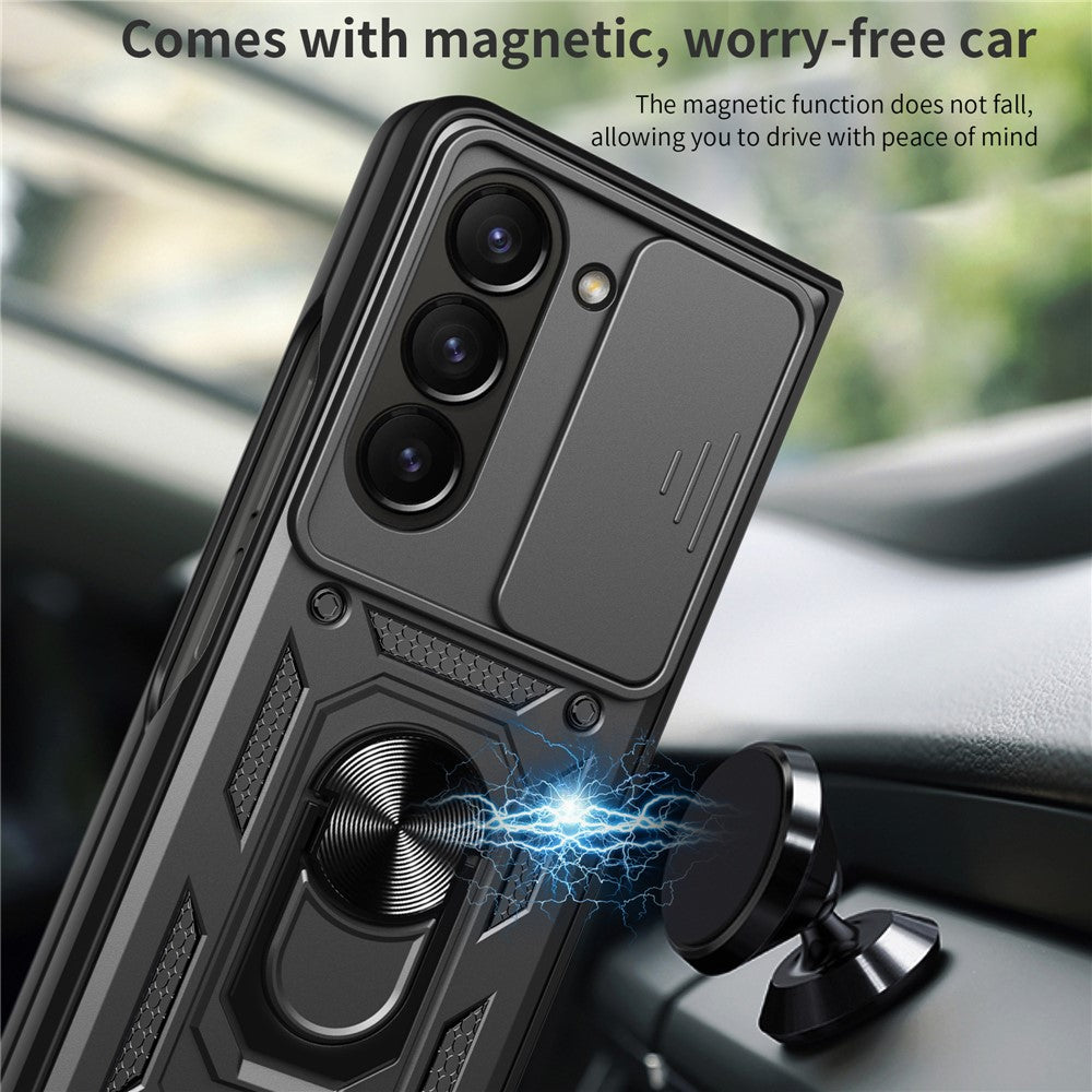 Til Samsung Galaxy Z Fold6 5G Cover PC+TPU Telefon Beskyttelsescover med Linsebeskytter Støtteben Telefoncover