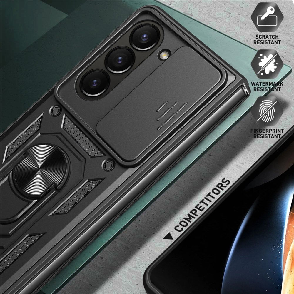 Til Samsung Galaxy Z Fold6 5G Cover PC+TPU Telefon Beskyttelsescover med Linsebeskytter Støtteben Telefoncover