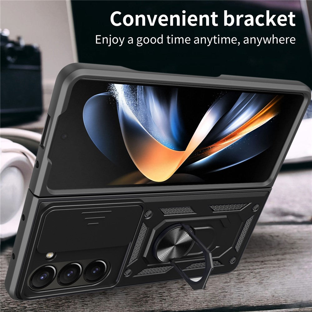 Til Samsung Galaxy Z Fold6 5G Cover PC+TPU Telefon Beskyttelsescover med Linsebeskytter Støtteben Telefoncover