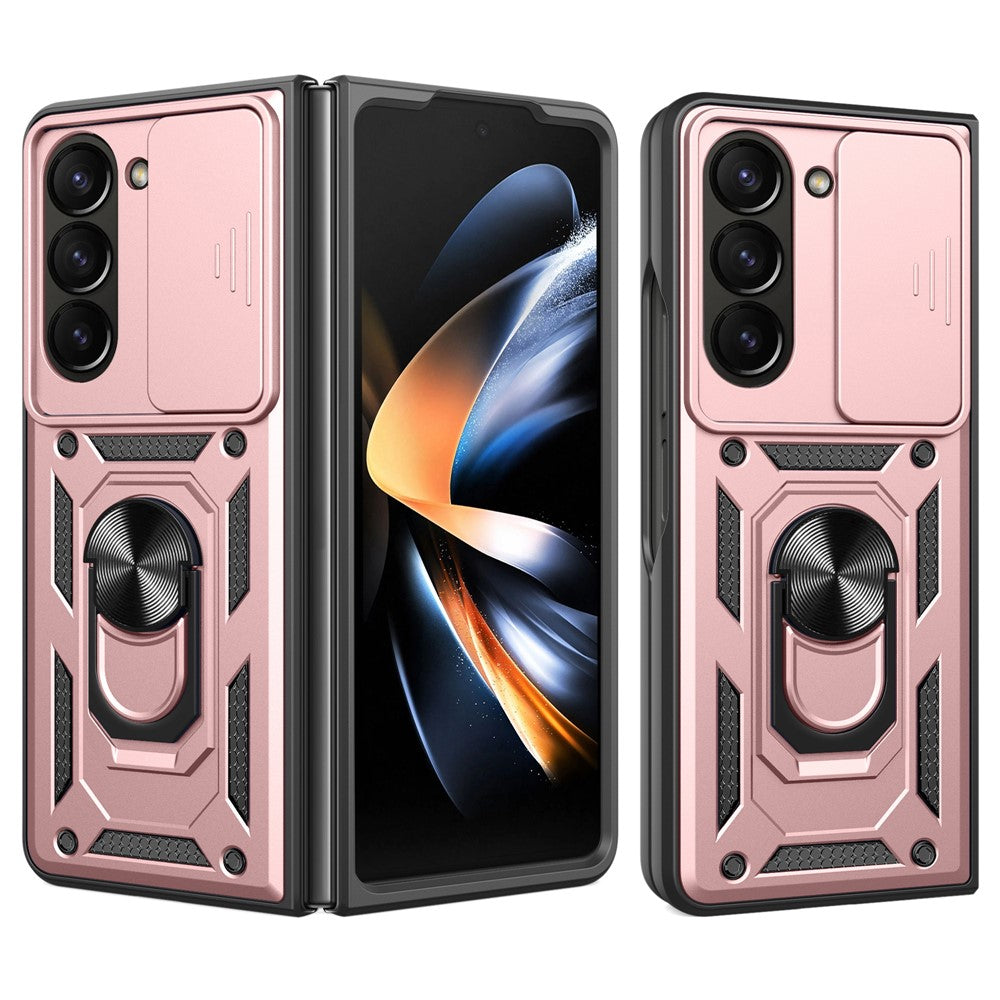 Til Samsung Galaxy Z Fold6 5G Cover PC+TPU Telefon Beskyttelsescover med Linsebeskytter Støtteben Telefoncover