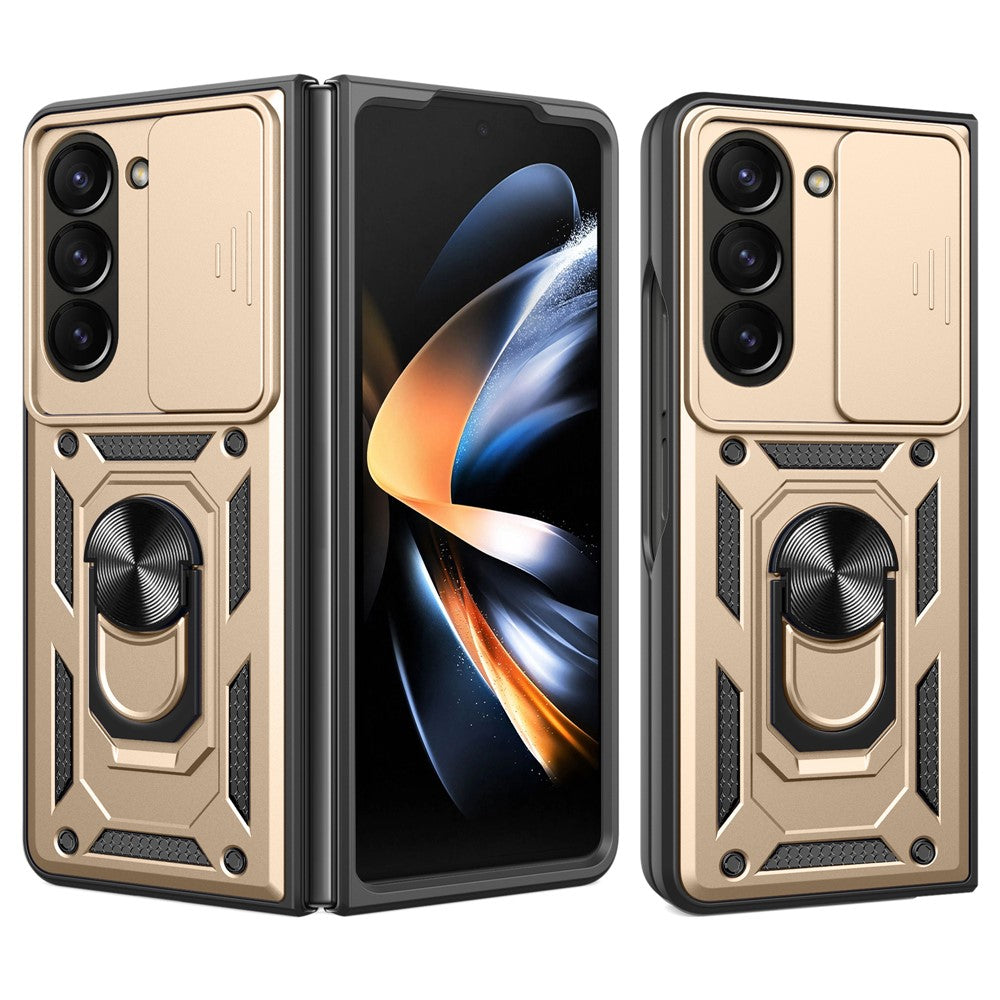 Til Samsung Galaxy Z Fold6 5G Cover PC+TPU Telefon Beskyttelsescover med Linsebeskytter Støtteben Telefoncover