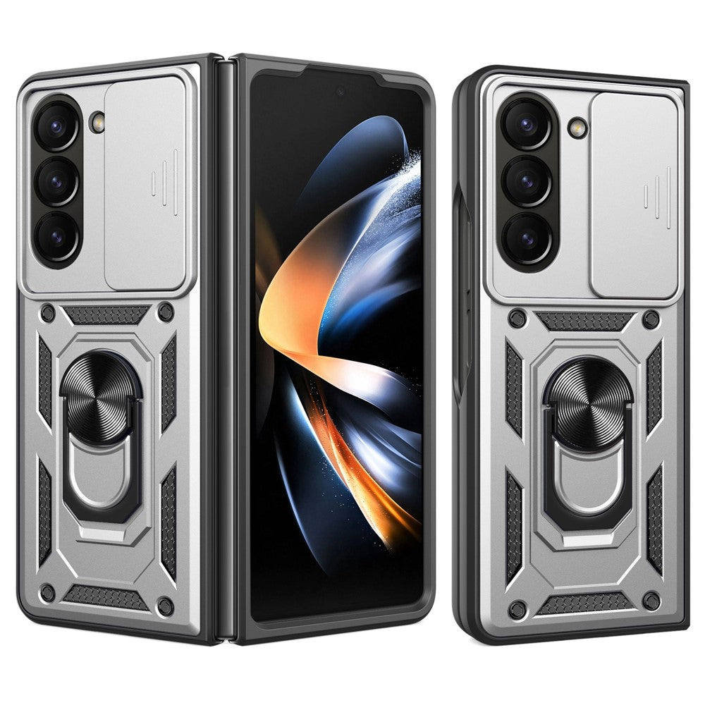 Til Samsung Galaxy Z Fold6 5G Cover PC+TPU Telefon Beskyttelsescover med Linsebeskytter Støtteben Telefoncover