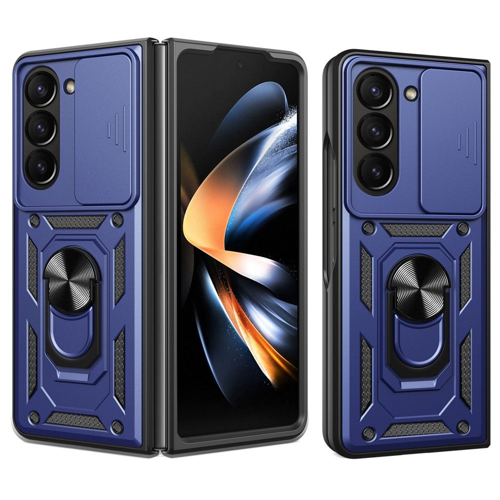 Til Samsung Galaxy Z Fold6 5G Cover PC+TPU Telefon Beskyttelsescover med Linsebeskytter Støtteben Telefoncover