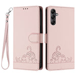 For Samsung Galaxy A15 4G / 5G Cover med Rem RFID Blokerende Læder Pung Telefon Cover Kat Mus Mønster
